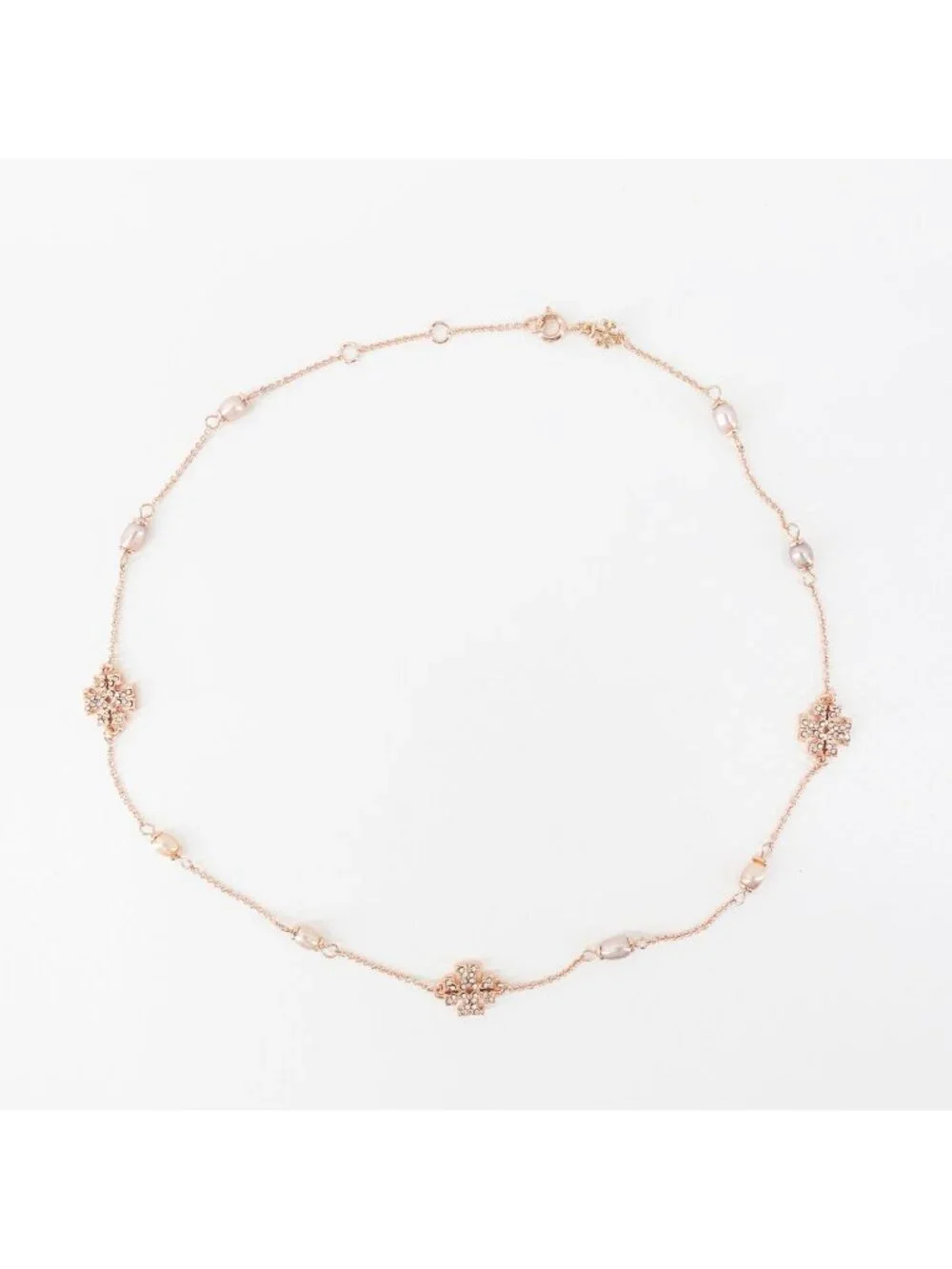 Tory Burch Gemstones and Pearl Necklace Rose Gold OS